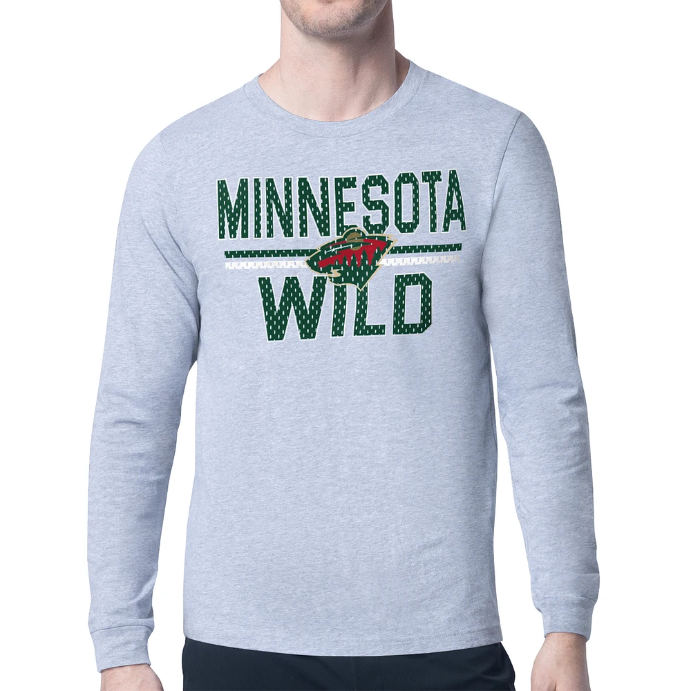 Men's Starter Heather Gray Minnesota Wild Mesh Look Team Name Logo Long Sleeve T-Shirt
