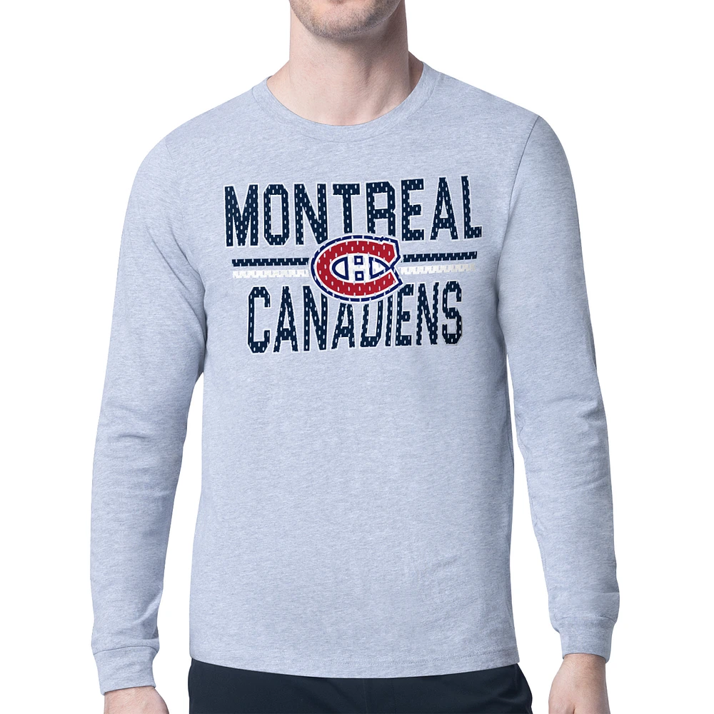 Men's Starter Heather Gray Montreal Canadiens Mesh Look Team Name Logo Long Sleeve T-Shirt
