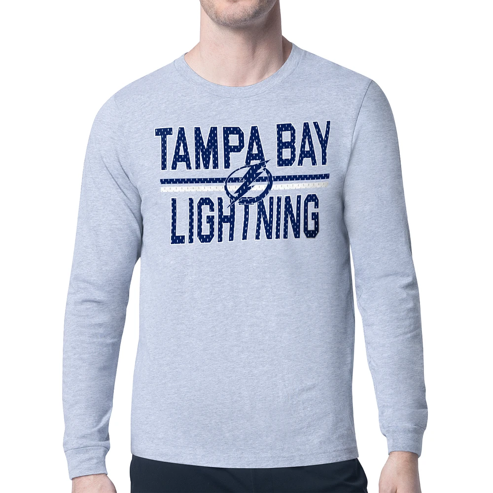 Men's Starter Heather Gray Tampa Bay Lightning Mesh Look Team Name Logo Long Sleeve T-Shirt