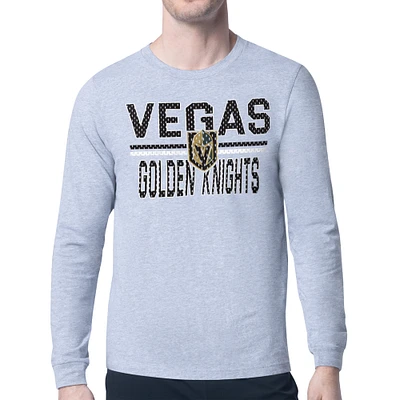 Men's Starter Heather Gray Vegas Golden Knights Mesh Look Team Name Logo Long Sleeve T-Shirt