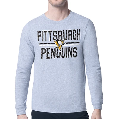 Men's Starter Heather Gray Pittsburgh Penguins Mesh Look Team Name Logo Long Sleeve T-Shirt