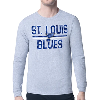Men's Starter Heather Gray St. Louis Blues Mesh Look Team Name Logo Long Sleeve T-Shirt