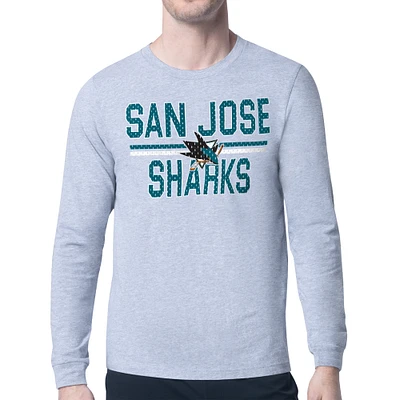 Men's Starter Heather Gray San Jose Sharks Mesh Look Team Name Logo Long Sleeve T-Shirt