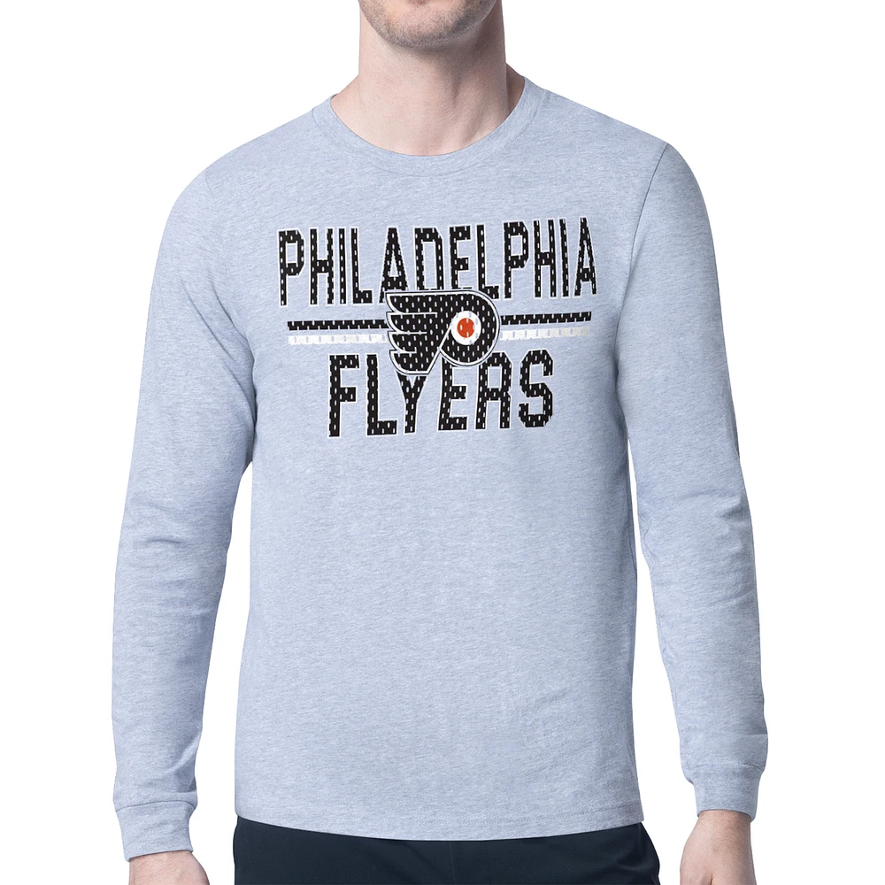 Men's Starter Heather Gray Philadelphia Flyers Mesh Look Team Name Logo Long Sleeve T-Shirt