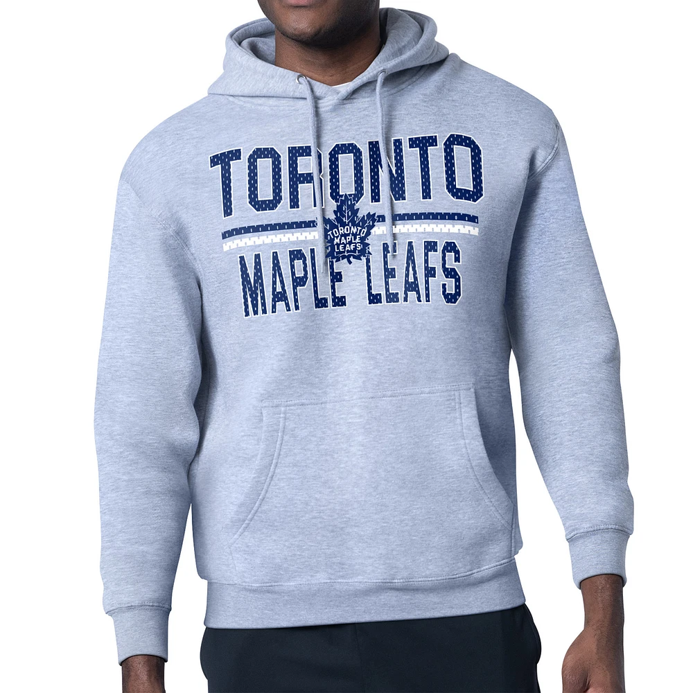 Men's Starter Heather Gray Toronto Maple Leafs Mesh Look Team Name Logo Tri-Blend Pullover Hoodie