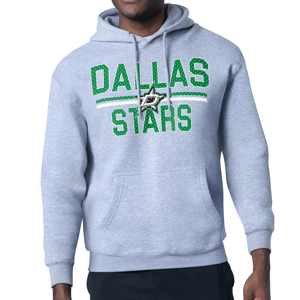 Men's Starter Heather Gray Dallas Stars Mesh Look Team Name Logo Tri-Blend Pullover Hoodie