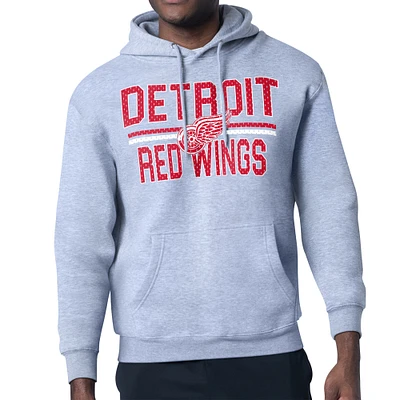Men's Starter Heather Gray Detroit Red Wings Mesh Look Team Name Logo Tri-Blend Pullover Hoodie