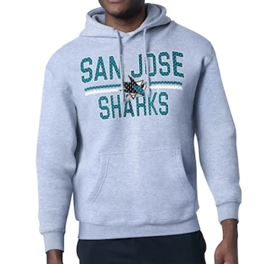 Men's Starter Heather Gray San Jose Sharks Mesh Look Team Name Logo Tri-Blend Pullover Hoodie
