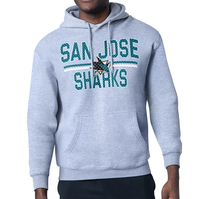 Men's Starter Heather Gray San Jose Sharks Mesh Look Team Name Logo Tri-Blend Pullover Hoodie