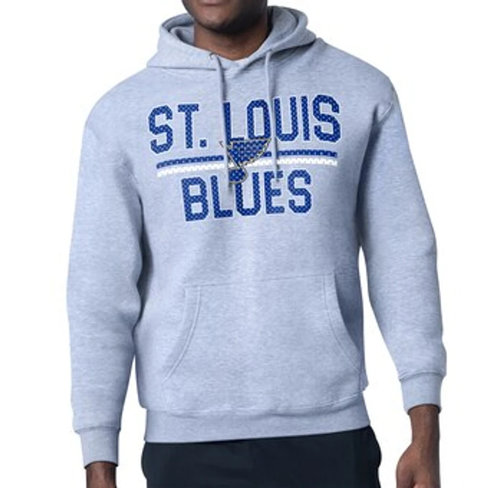 Men's Starter Heather Gray St. Louis Blues Mesh Look Team Name Logo Tri-Blend Pullover Hoodie