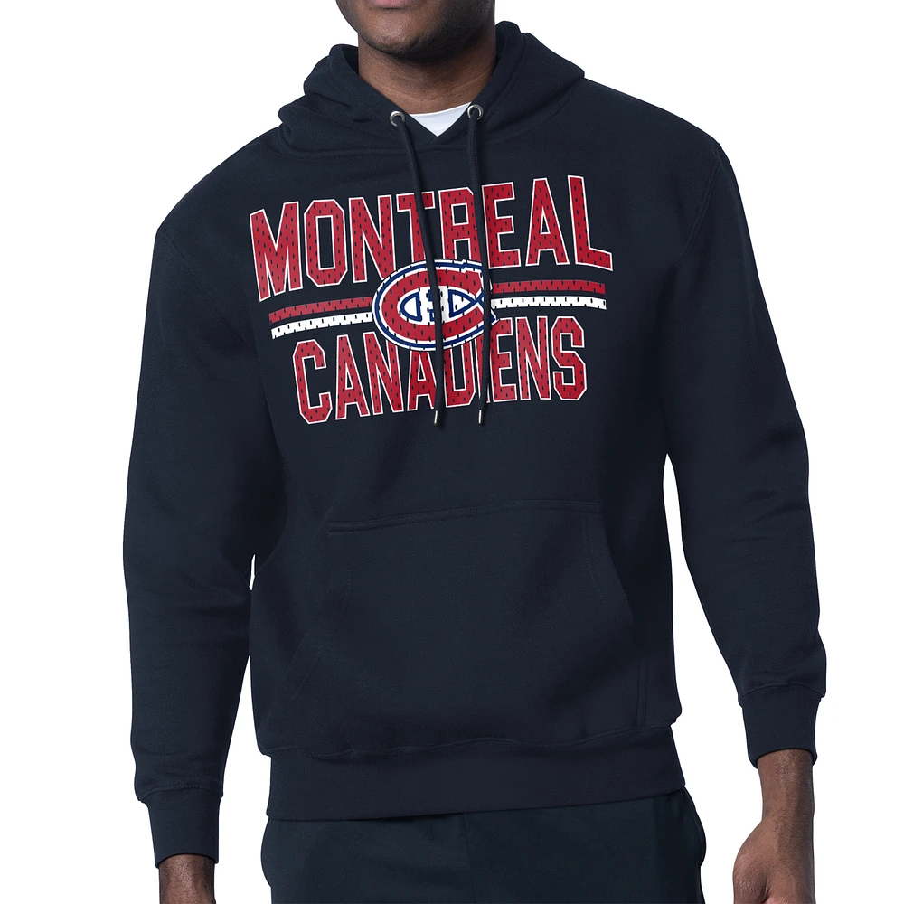 Men's Starter Navy Montreal Canadiens Mesh Look Team Name Logo Tri-Blend Pullover Hoodie