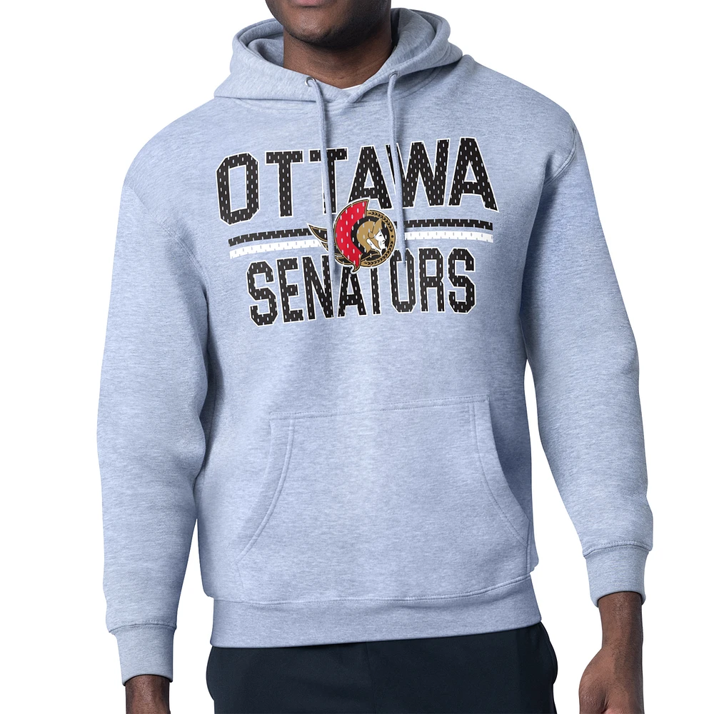 Men's Starter Heather Gray Ottawa Senators Mesh Look Team Name Logo Tri-Blend Pullover Hoodie