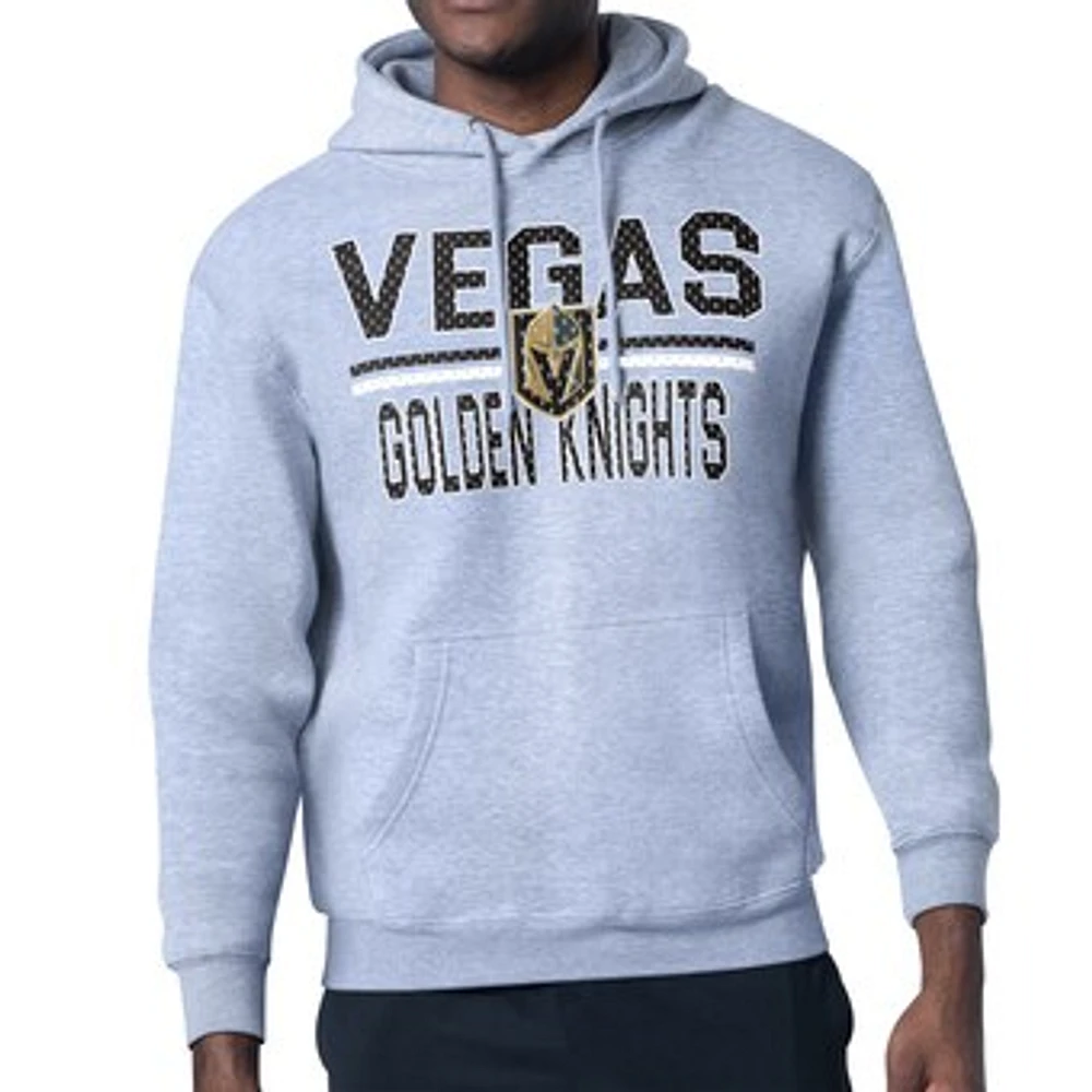 Men's Starter Heather Gray Vegas Golden Knights Mesh Look Team Name Logo Tri-Blend Pullover Hoodie
