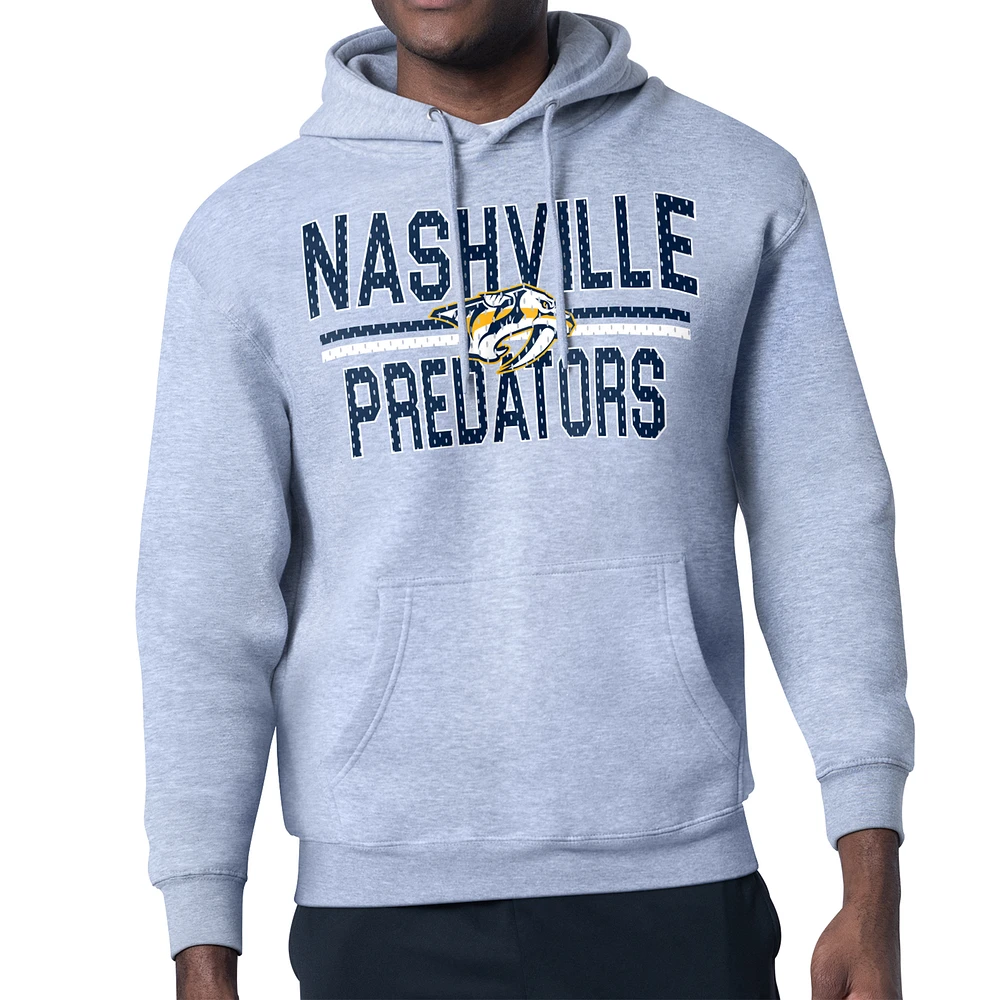 Men's Starter Heather Gray Nashville Predators Mesh Look Team Name Logo Tri-Blend Pullover Hoodie