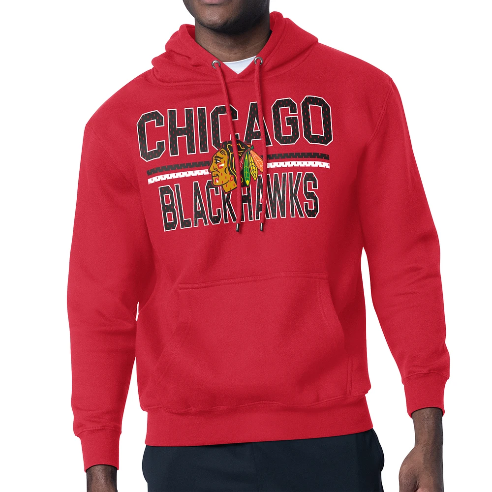 Men's Starter Chicago Blackhawks Mesh Look Team Name Logo Tri-Blend Pullover Hoodie