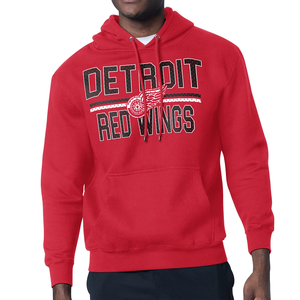 Men's Starter Red Detroit Wings Mesh Look Team Name Logo Tri-Blend Pullover Hoodie