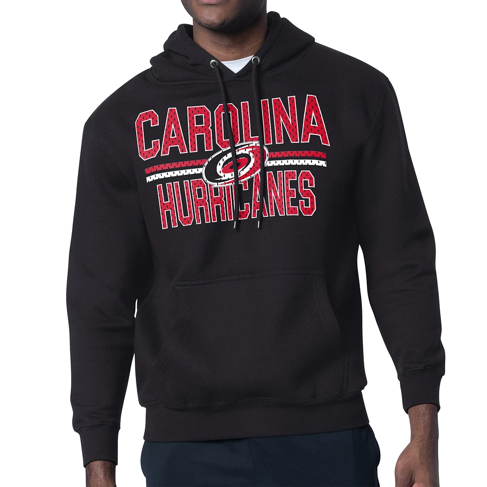 Men's Starter Black Carolina Hurricanes Mesh Look Team Name Logo Tri-Blend Pullover Hoodie