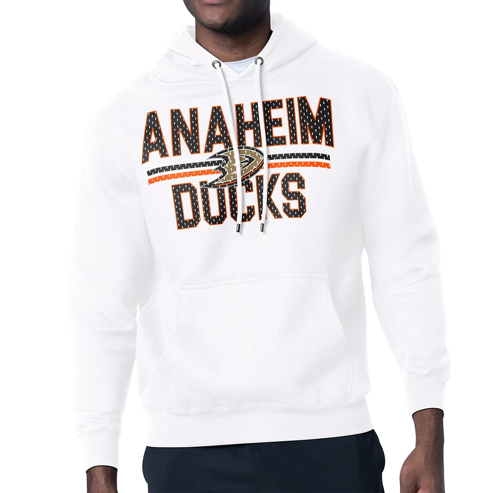 Men's Starter White Anaheim Ducks Mesh Look Team Name Logo Tri-Blend Pullover Hoodie