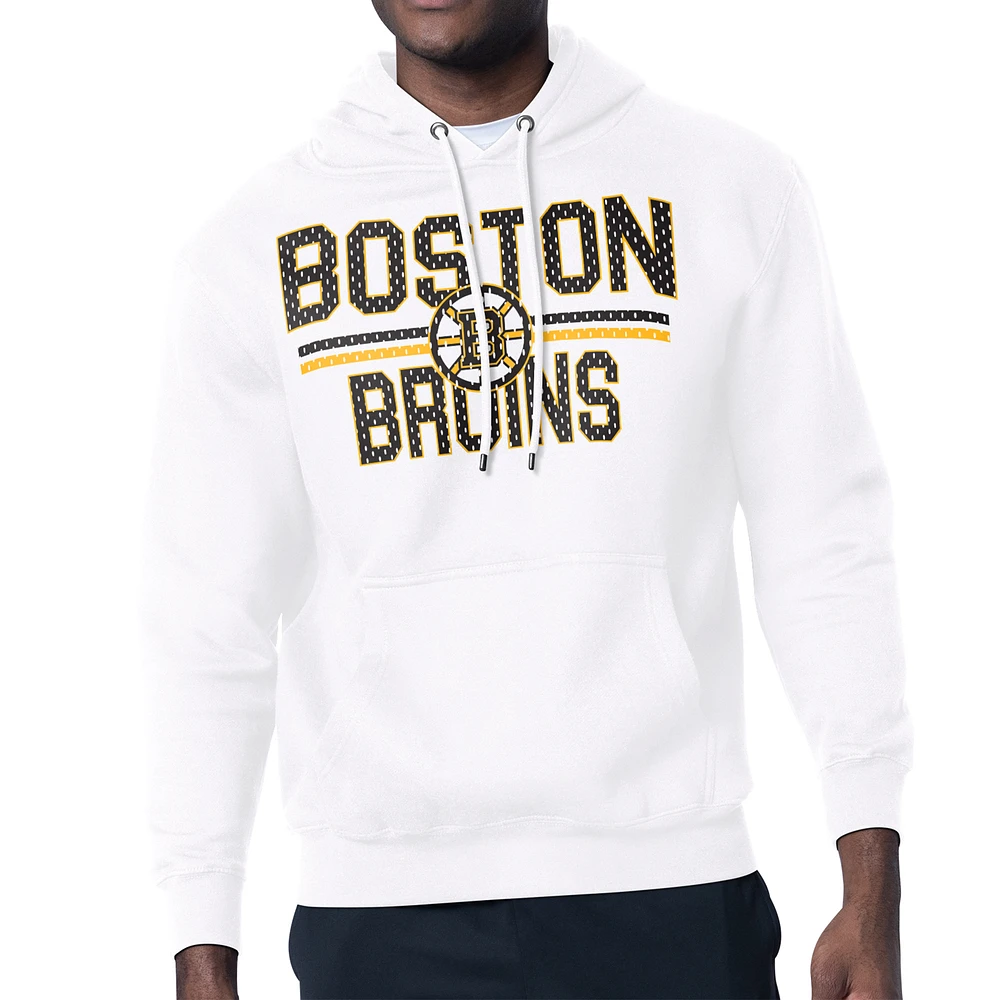 Men's Starter White Boston Bruins Mesh Look Team Name Logo Tri-Blend Pullover Hoodie