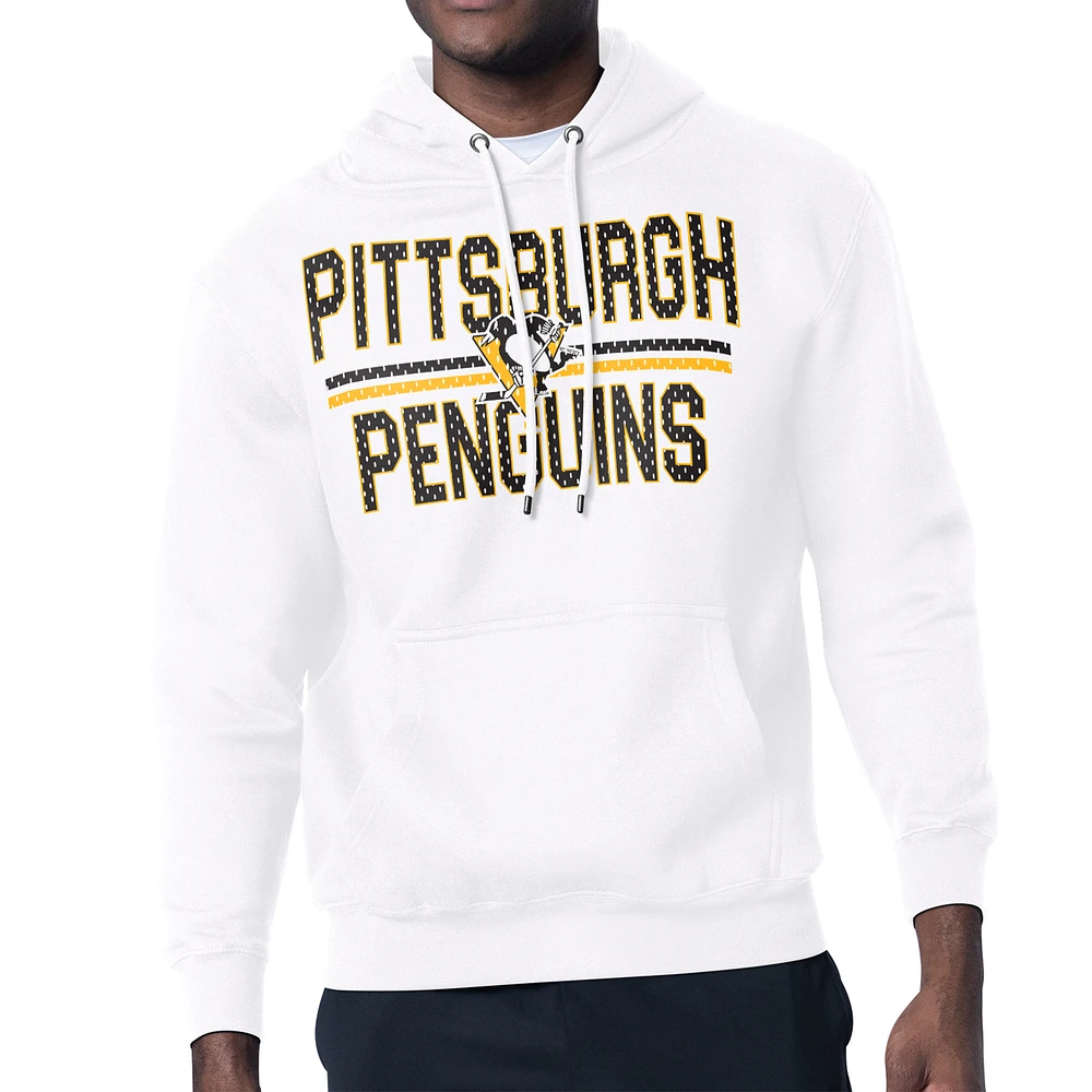 Men's Starter White Pittsburgh Penguins Mesh Look Team Name Logo Tri-Blend Pullover Hoodie
