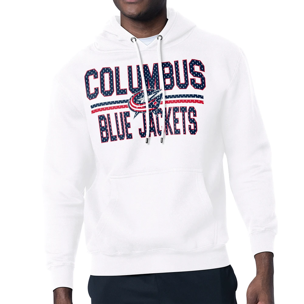 Men's Starter White Columbus Blue Jackets Mesh Look Team Name Logo Tri-Blend Pullover Hoodie