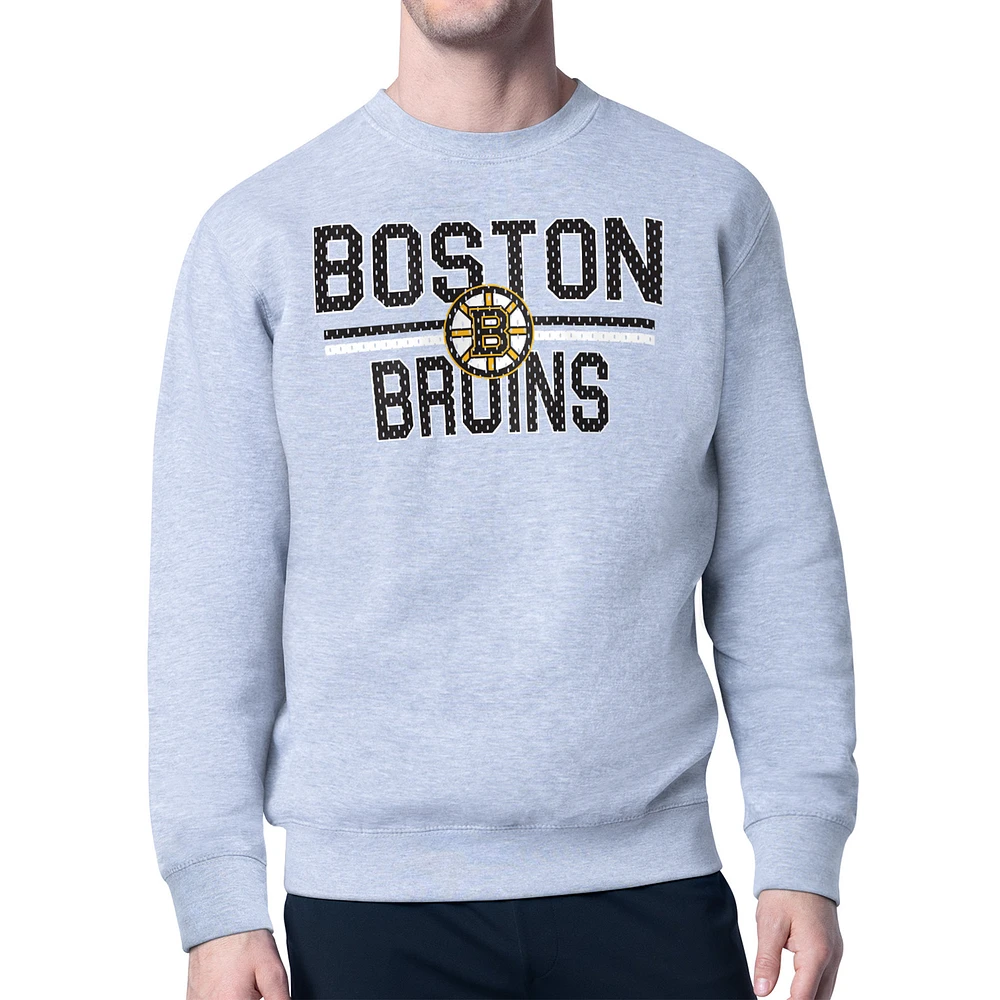 Men's Starter Heather Gray Boston Bruins Mesh Look Team Name Logo Pullover Sweatshirt