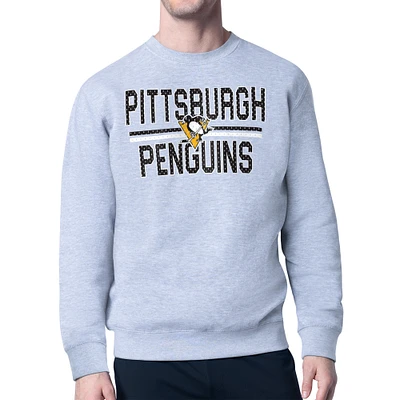 Men's Starter Heather Gray Pittsburgh Penguins Mesh Look Team Name Logo Pullover Sweatshirt