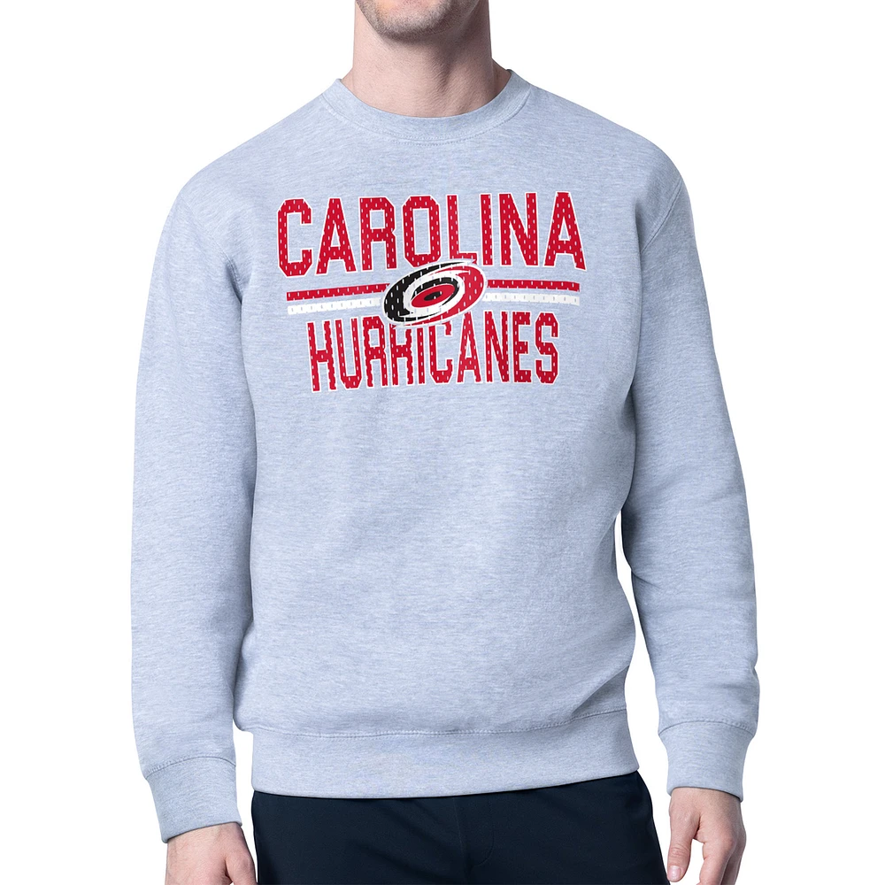 Men's Starter Heather Gray Carolina Hurricanes Mesh Look Team Name Logo Pullover Sweatshirt