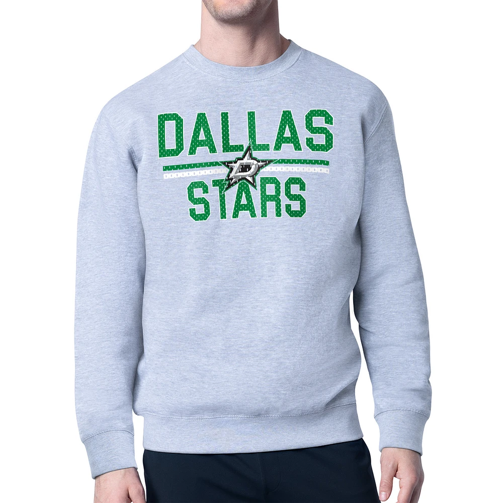 Men's Starter Heather Gray Dallas Stars Mesh Look Team Name Logo Pullover Sweatshirt