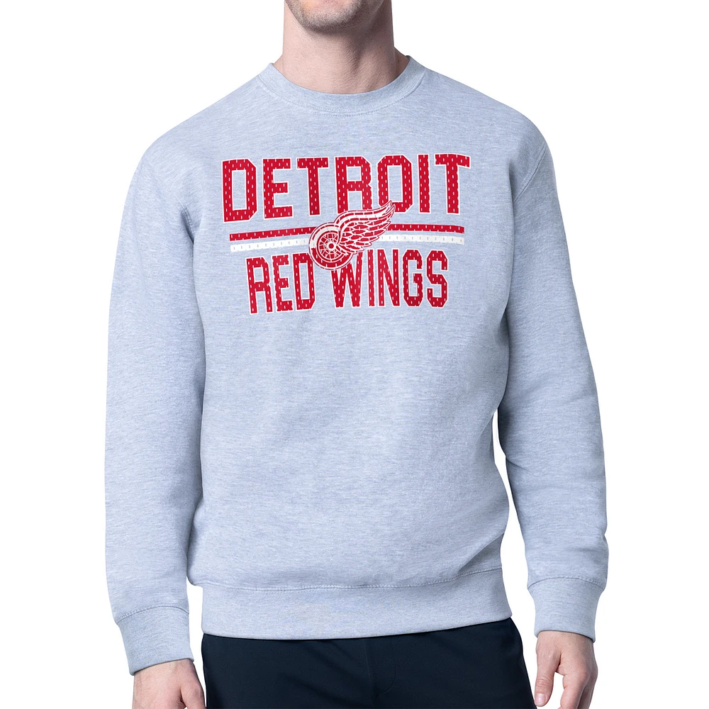 Men's Starter Heather Gray Detroit Red Wings Mesh Look Team Name Logo Pullover Sweatshirt