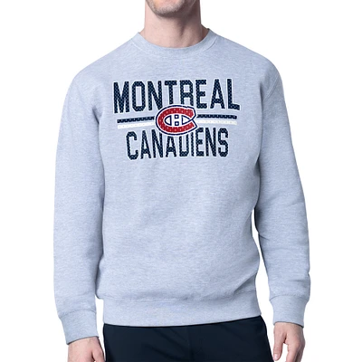 Men's Starter Heather Gray Montreal Canadiens Mesh Look Team Name Logo Pullover Sweatshirt