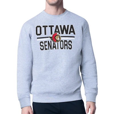 Men's Starter Heather Gray Ottawa Senators Mesh Look Team Name Logo Pullover Sweatshirt