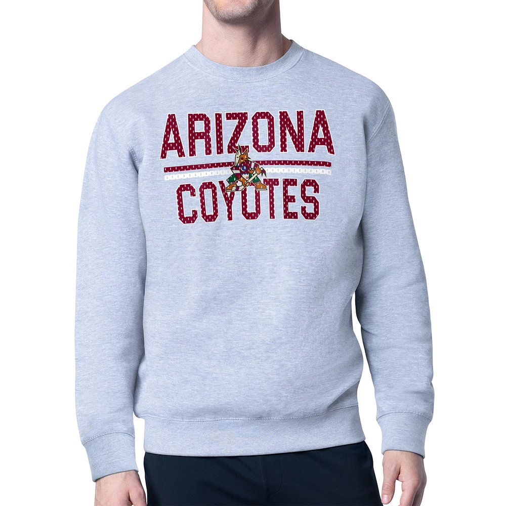 Men's Starter Heather Gray Arizona Coyotes Mesh Look Team Name Logo Pullover Sweatshirt