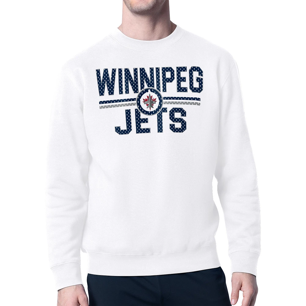 Men's Starter White Winnipeg Jets Mesh Look Team Name Logo Pullover Sweatshirt