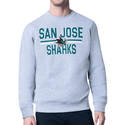 Men's Starter Heather Gray San Jose Sharks Mesh Look Team Name Logo Pullover Sweatshirt