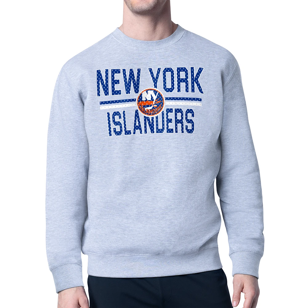 Men's Starter Heather Gray New York Islanders Mesh Look Team Name Logo Pullover Sweatshirt