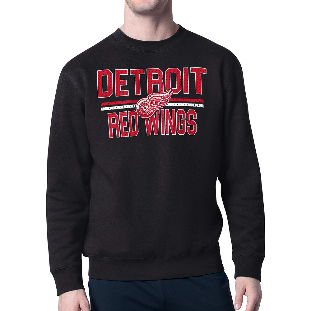 Men's Starter Detroit Red Wings Mesh Look Team Name Logo Pullover Sweatshirt
