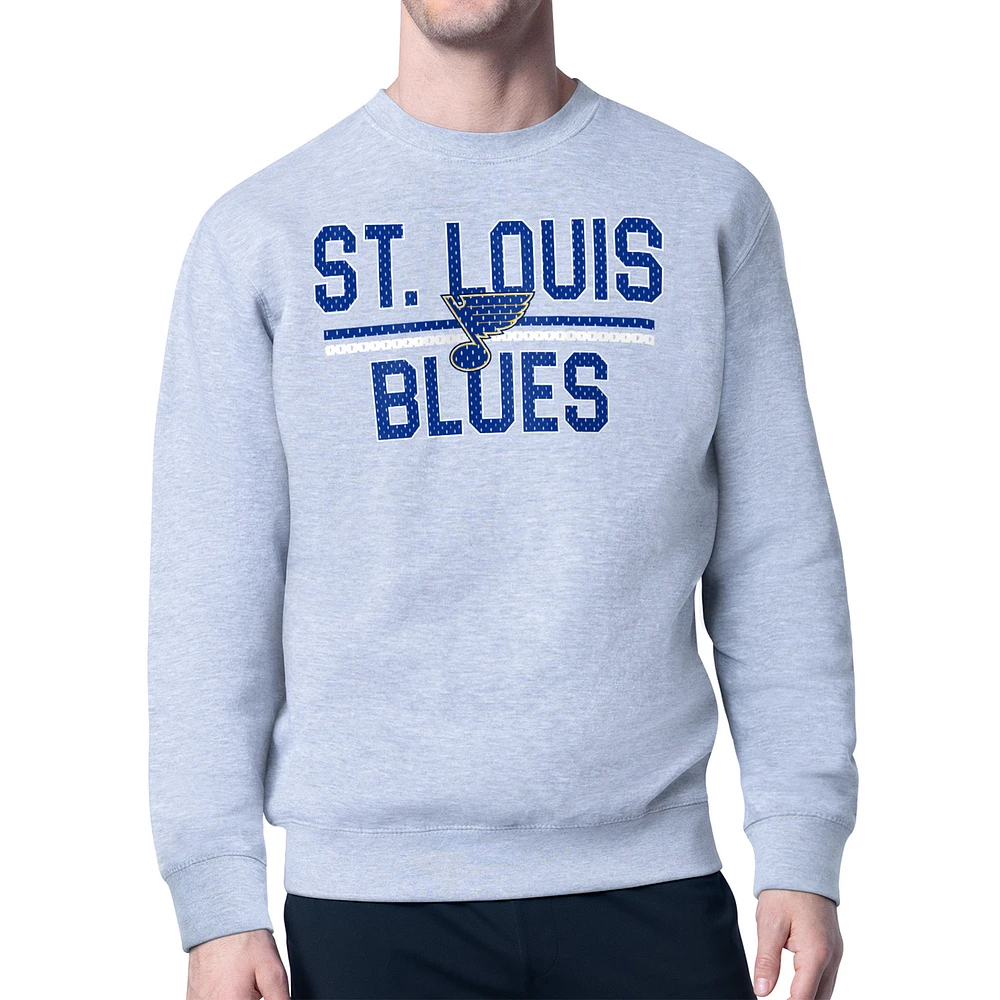 Men's Starter Heather Gray St. Louis Blues Mesh Look Team Name Logo Pullover Sweatshirt