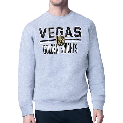 Men's Starter Heather Gray Vegas Golden Knights Mesh Look Team Name Logo Pullover Sweatshirt