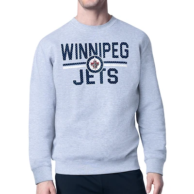 Men's Starter Heather Gray Winnipeg Jets Mesh Look Team Name Logo Pullover Sweatshirt
