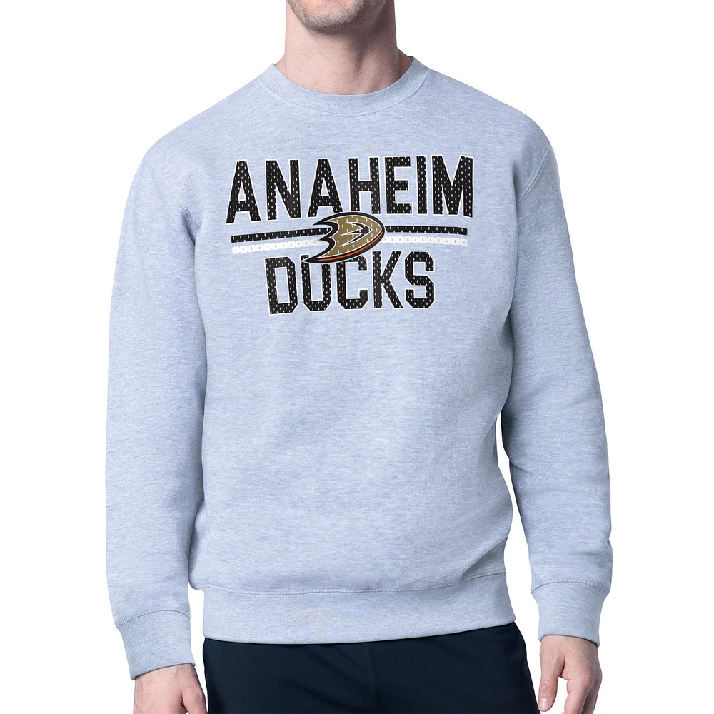 Men's Starter Heather Gray Anaheim Ducks Mesh Look Team Name Logo Pullover Sweatshirt