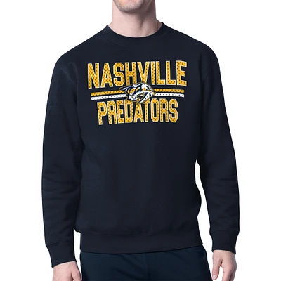 Men's Starter Navy Nashville Predators Mesh Look Team Name Logo Pullover Sweatshirt