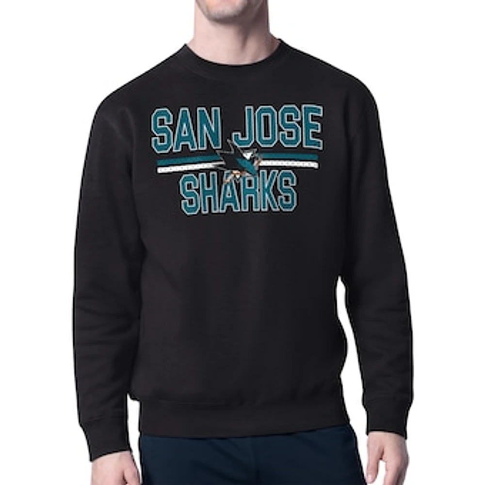 Men's Starter Black San Jose Sharks Mesh Look Team Name Logo Pullover Sweatshirt