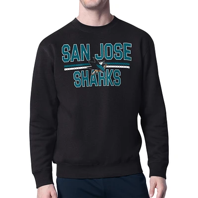 Men's Starter Black San Jose Sharks Mesh Look Team Name Logo Pullover Sweatshirt