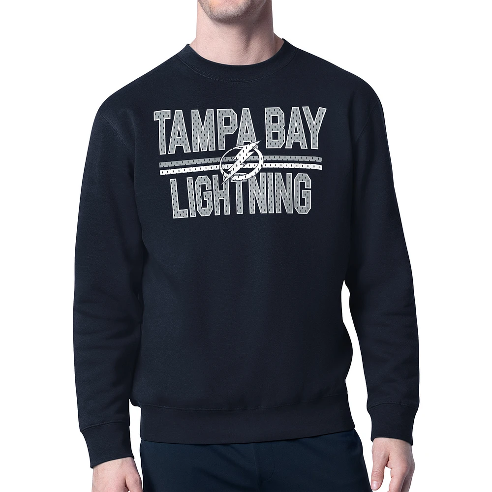 Men's Starter Navy Tampa Bay Lightning Mesh Look Team Name Logo Pullover Sweatshirt