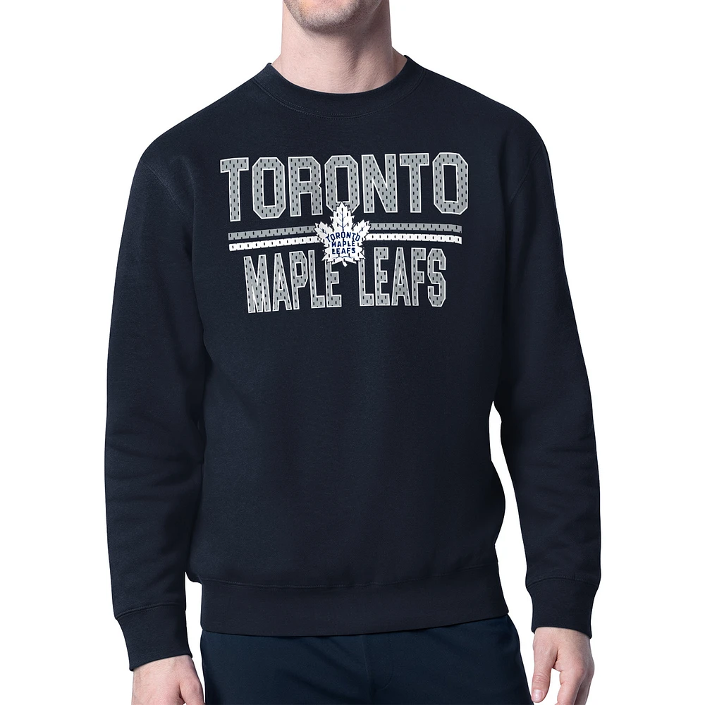 Men's Starter Navy Toronto Maple Leafs Mesh Look Team Name Logo Pullover Sweatshirt