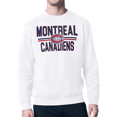 Men's Starter White Montreal Canadiens Mesh Look Team Name Logo Pullover Sweatshirt