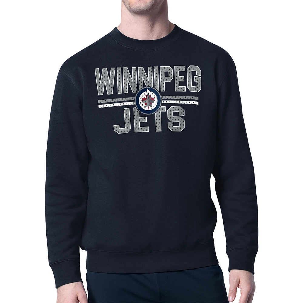 Men's Starter Navy Winnipeg Jets Mesh Look Team Name Logo Pullover Sweatshirt
