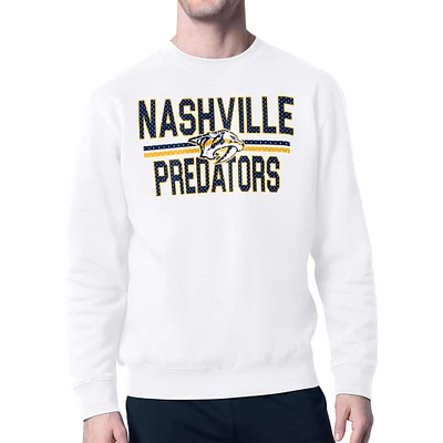 Men's Starter White Nashville Predators Mesh Look Team Name Logo Pullover Sweatshirt