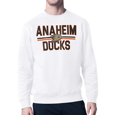 Men's Starter White Anaheim Ducks Mesh Look Team Name Logo Pullover Sweatshirt